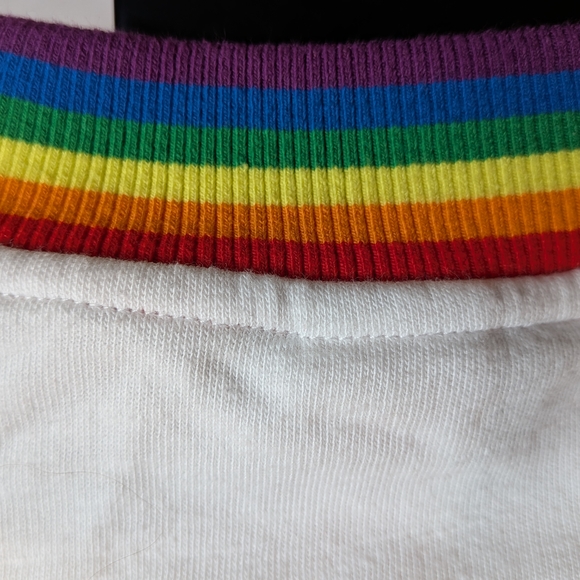 Rainbow Trim Cropped Long Sleeve Top | Pride Retro Y2K White Sweatshirt - Picture 3 of 5